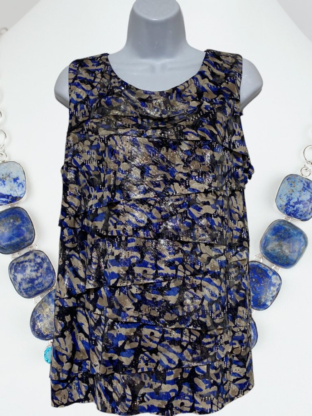Dressbarn-Women's 1X-Plus Size Top Pullover Sleeveless-Silver Dots-Sparkle-Lined